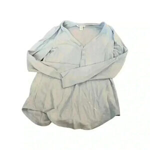 Athleta Petite SP Light Blue Striped Long Sleeve Button-Up Casual Shirt Women